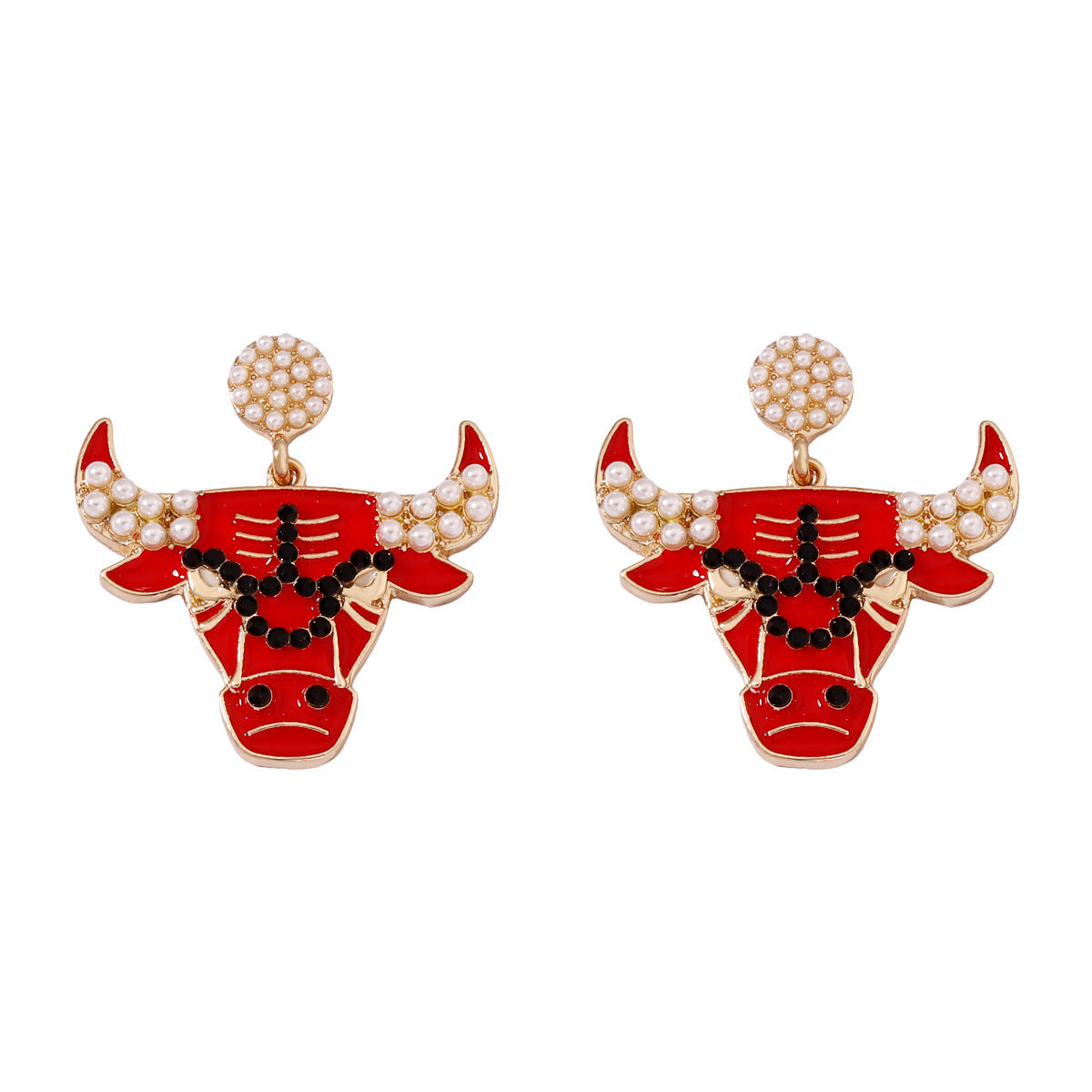 Wholesale Bull Head Pearl and Diamond Earrings